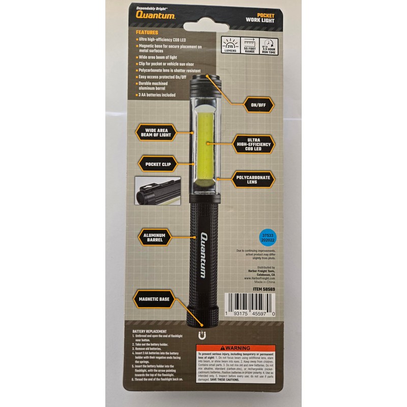 LED Pocket Work Light 215 Lumens of Light Output with