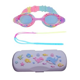 YUENREE Girls Swim Goggles - Bling Swimming Goggles for Girls Ages 4-12 - No Leak, Anti-Fog, UV Protection, Easy to Adjust and Non Slip - with Hard Travel Case- Rainbow