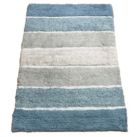 Chardin home Cordural Stripe Bath Mat, 24 x 40 Inches | Non Slip Bathroom Rug, Machine Washable, Plush, Highly Absorbent | Ombre Blues & White