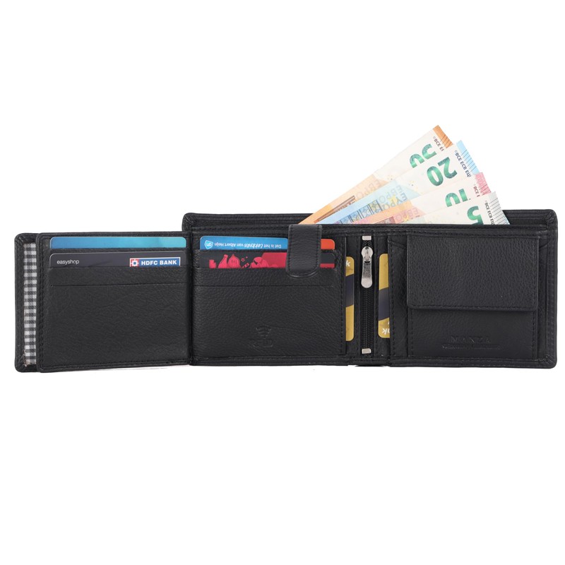 Manza Men's Wallet Genuine Leather Wallet RFID Protection Zip Compartment