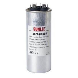 SUNLEE AC Capacitor 45/5 uF 370V / 440V CBB65 Dual Run Round - 45/5 MFD Run Capacitor for HVAC, Air Conditioner Condenser - UL Recognized & 5 Year Warranty