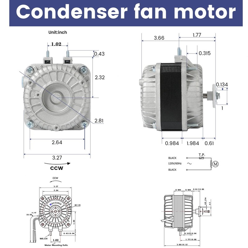 Condenser Fan AC Motor YZF18-25,18W Shaded Pole Motor for Refrigerator,Freezer,Small