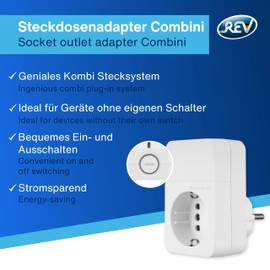 REV REV Steckdosenadapter COMBINI - Stecker/Steckdose mit Schalter & praktischem Kombi-Stecksystem - ideal zum Stromsparen, 1-fach, wei?