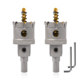 LCubro 1-1/4" (32mm) Hole Saw Heavy Duty Carbide 2-Pack Tungsten Carbide Tipped Hole Cutters cuts Stainless Steel, mild Steel, Iron, Copper, Brass, Plastic Titanium-Plated Pilot Drill Bits