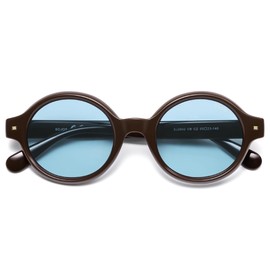 SOJOS Small Retro Round Polarized Sunglasses for Women Men, 80s 90s Vintage Hippie Sunnies SJ2602, Dark Brown/Blue Tint