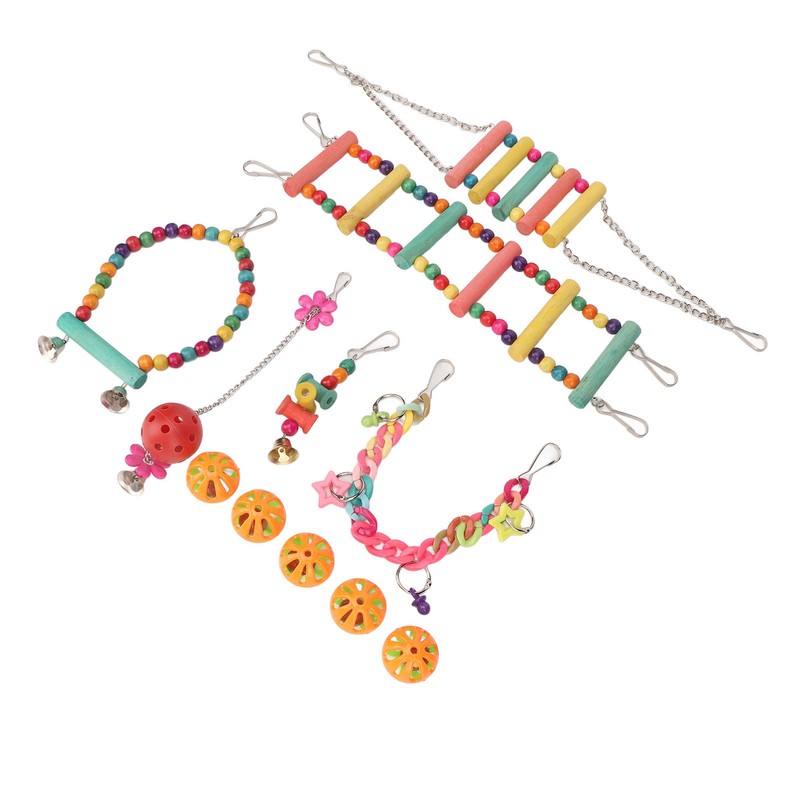 Bird Swing Hanging Toys Wooden Educational Colorful Parrot Swing Chewing