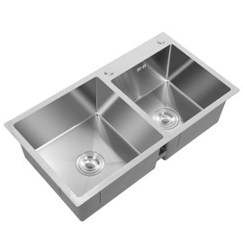 ZERNEIL 30" Drop In Stainless Steel Double Bowl Kitchen Bar Sink, 30"×17'' Built-in Kitchen Sink w/Drain Basket, Stainless Steel Kitchen Sink Set Countertop Utility Sink for Kitchen/RV