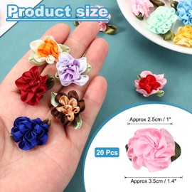 PATIKIL 1 Inch Ribbon Flowers Bows for Crafts, 20 Pack Mini Satin Roses Flowers Small Fabric Flower Heads DIY Sewing Appliques for Gift Wedding Bride Ornament, Pink