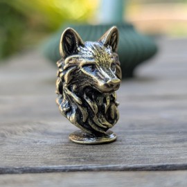 Brass Wolf Head Fierce Figurine Handmade Wild Spirit USA Crafted