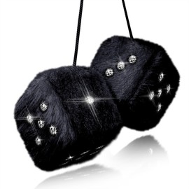 Murimt Black Fuzzy Dice with Rhinestones - Hanging Car Accessories for Women and Girls