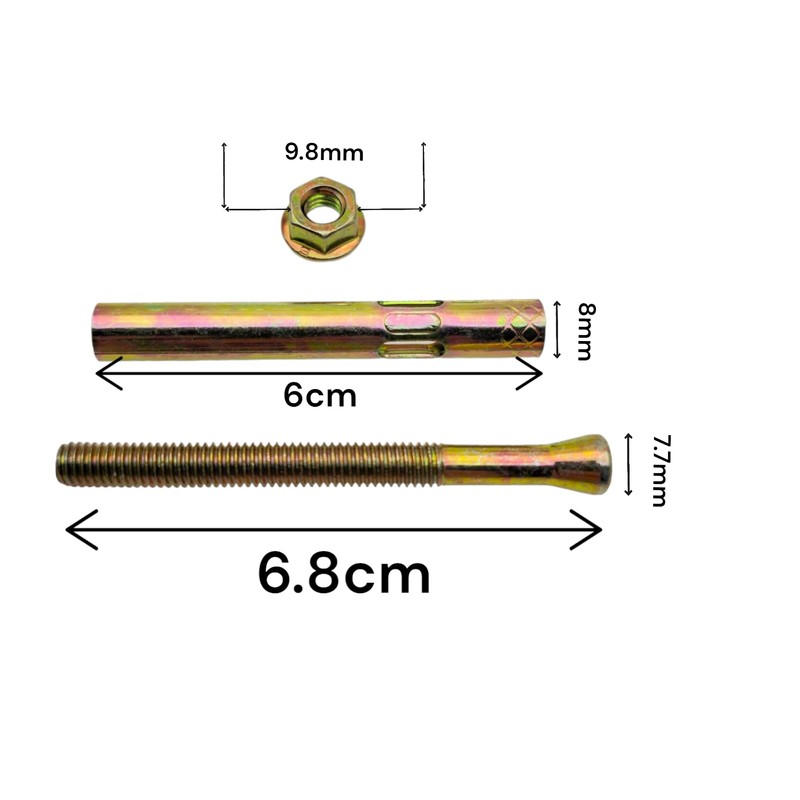 16 Pack Of Sleeve Anchor Bolts 8mm X 65mm For