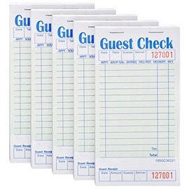 Stock Your Home Guest Check Book (5 Books) 3.5" x 6.75" Server Notepads and Waitress Order Pads - 50 Checks Per Book a Total of 250 Guest Checks