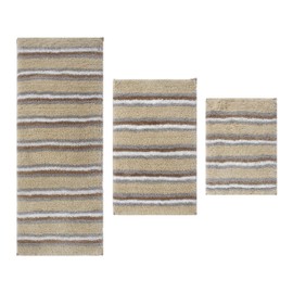 Home Weavers Glamour Collection 100% Polyester Microfiber Bathroom Rug, Non Slip Bath Mat Water Absorbent Soft Microfiber Shaggy Mat Machine Washable, Thick Plush Rugs - 3PC Set with Runner, Linen