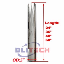 Blitech racing 5"OD x24" 36" 48"60" Length Chrome 5 In Truck Straight Pipe Exhaust Truck Tube - 60"