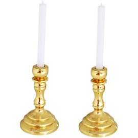 2Pcs Gold Miniature Candle Holders, 1/12 Scale Dollhouse Candlesticks Set for DIY Micro Landscaping Decor