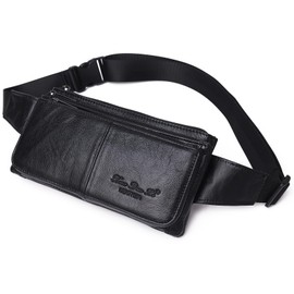 KPYWZER Vintage Leather Waist Bag Fanny Pack for Men&Women Hip Bum Bag with Adjustable Strap for Outdoors Workout Traveling Casual Running Hiking Cycling, 002-Black, 23cm(L)x6cm(D)x12cm(H)