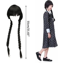 Addams Wig for Women, Wig Children Wednesday, Wednesday Addams Wig, Black Braided Wig, Wednesday Wig Black Long Hair, Wednesday Addams Cosplay, Braided Black Braid Wig