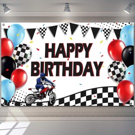 Dirt Bike Happy Birthday Backdrop Motocross Birthday Party Backdrop Motocross Birthday Party Supplies, Dirt Bike Racing Banner Backdrop Motocross Racing Banner Tire Track Background, 72.8 x 43.3 Inch