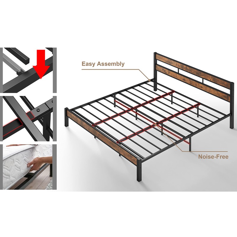 LIKIMIO King Bed Frame and Headboard, Easy Assembly, Noise-Free, No