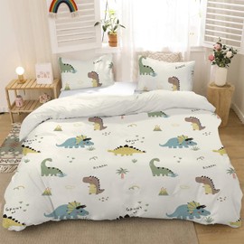 MUSOLEI Dinosaur Duvet Cover Set Kids Boys Girls Cartoon Animal Bedding Set, Ultra Soft Reversible 3 Piece Quilt Covers with 2 Pillowcases, Double Size