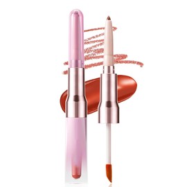 Delineador de Labios Doble Punta con Brillo Labial Espejo 2 en 1, Define y Da Volumen, Maquillaje Duradero, No Transfiere, Look Brillante Natural (01#)