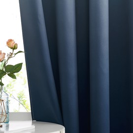NICETOWN Blackout Curtains 63 inches Long, Room Darkening Navy Blue and Greyish White Curtains Ombre for Bedroom Grommet Thermal Insulated Gradient Curtains for Living Room, 2 Panels, 52x63 inch