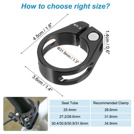 PATIKIL 31.8mm Cycle Bike Seatpost Clamp Aluminum Alloy Seat Tube Clip Bike Quick Release Clamp for Mountain Bike Road Bike Gear Truck Bike Folding Bicycle Black
