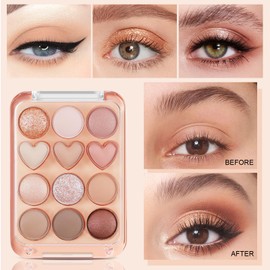 Boobeen Colorful Eyeshadow Palette, Mixable Shimmer and Matte Nude Shades 12 Pigmented Powders Luminous Eye Makeup Palette