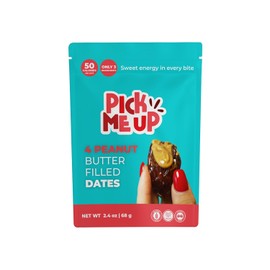Pick Me Up Snacks – Organic Medjool Dates, Pitted and Filled with Creamy Peanut Butter – 4 Dates per 2.4 oz Pack – Vegan, Gluten-Free, No Added Sugar – Healthy On-the-Go Energy Snack – Pack of 10 pouches (40 stuffed dates)