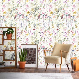 Coloritto Garden Watercolor Peel and Stick Wallpaper | Removable Floral Wallpaper | Self Adhesive Botanical Mural | Hand Painted Wallpaper (Sample 12" W x 8" H)