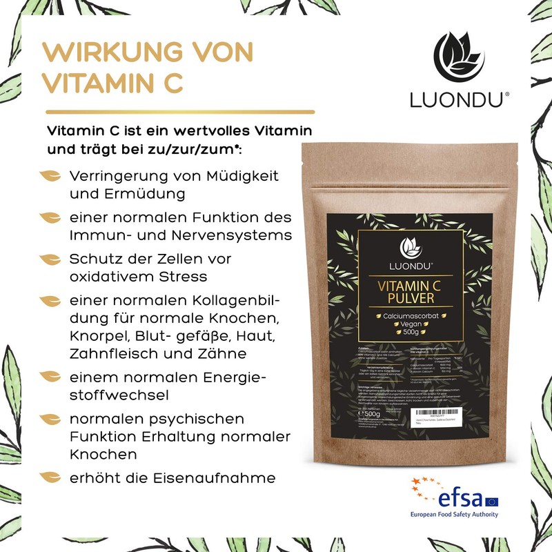 Vitamin C Powder High Dose 500 g Natural Calcium Ascorbate
