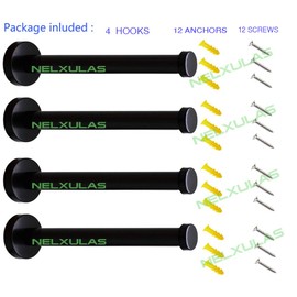 NELXULAS Classic Black Stainless Steel Heavy Duty Wall Mount Hooks, Bath Towel Hooks, Coat Hanger, Handbag Hooks, 4 in Pack (8")