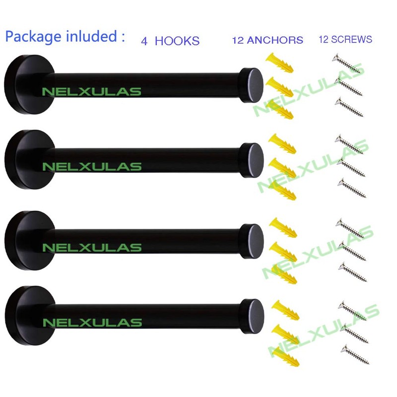NELXULAS Classic Black Stainless Steel Heavy Duty Wall Mount Hooks,