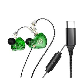 KAMINRUN DX2 in Ear Monitor Headphones, HiFi Stereo IEM Earphone, Noise Isolating Professional Earbuds,Dynamic Dual Driver Wired Earbuds with Detachable Cable (Green,TypeC with Mic)