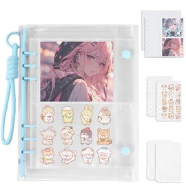 BIG MASow Sealing Notebook, Large Sealing Binder, Transparent, A6 Size, Blue, 6 Holes, Free Refill, Dual Snap Type, Main Unit x 1, Clear Refills x 2, Polypropylene Sheet x 2, Zipper Pockets x 2, Strap