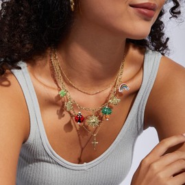 KissYan Charm Necklace for Women, 14K Gold Plated Heart Starfish Sun Pendant Fashion Link Chain Boho Summer Beach Jewelry Gifts, Copper, No Gemstone