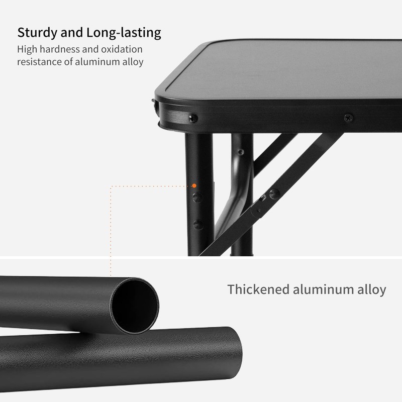 Bingyouth 2FT Small Camping Portable Table, Black Aluminum Frame, Adjustable