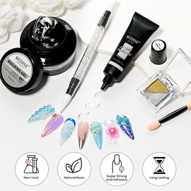 MIZHSE 30g Solid Builder Gel and 15g 3D Nail Gel, Clear Hard Sculpting Gels for Nails Art Soak Off U V LED Builder Gels for Salon Home DIY Woman