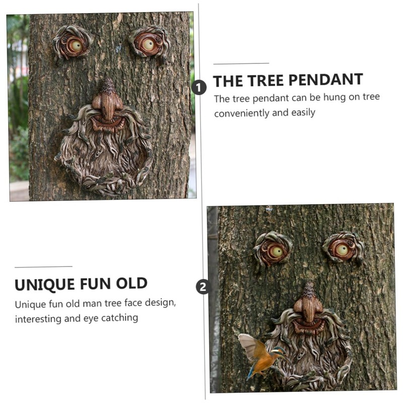 BESPORTBLE 1Pc Tree Face Decor with Glowing Eyes Resin Old
