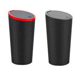 FONGKNOX 2PCS Car Trash Can - Practical Mini Trash Can, Car Trash Can with Lid, Waterproof and Odor-resistant, with Trash Bag (Black + Red)