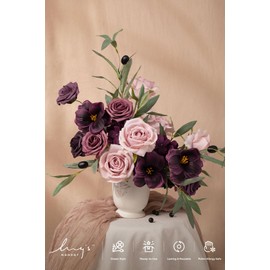 Ling's Moment Artificial Flowers Fake Roses Faux Hydrangea Foam Tulip Combo for DIY Wedding Bouquets Centerpieces Arrangements Bridal Shower Party Home Decorations, Plum & Plum Lily, 27pcs