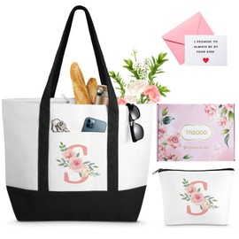 Birthday Gifts for Women Mothers Day Gifts for Mom Wife Grandma Daughter Sister Friends Monogram Large Initial Tote Bag and Makeup Bag S
