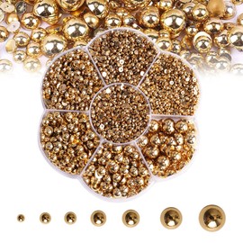 5600PCS Half Round Pearls Flatback Imitation Pearls for Crafts,7 Sizes for DIY Nails Art Crafting,Jewelry Making, Shoes,Cup,Phone Decoration (10 Gold)