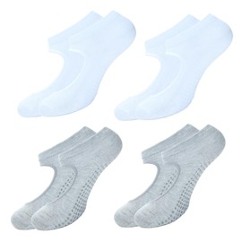 BALENZIA Pilates Grip Socks Women | Pack of 4| Yoga Accesorries Grip Barefoot Hospital Walk|Ballet Dance Anti Slip Non Skid Sock, 2 White, 2 Grey, 6-9