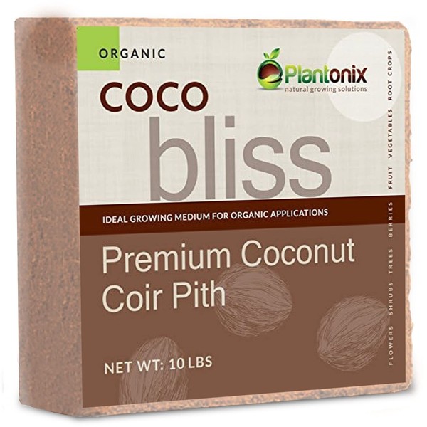 Coco Bliss Premium Coconut Coir Pith (10lb Brick/Block) - Organic Potting Soi...