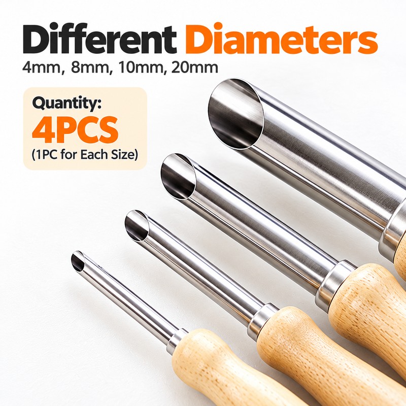 4-Piece Circular Clay Hole Cutter Set with Wooden Handles