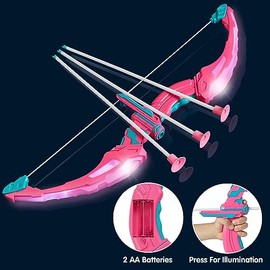 JOYIN Juego de Arco y Flecha Rosa para Niñas, Juego de Juguete de Tiro con Arco con Luz LED y 9 Flechas con Ventosas, Juguete de Actividades para Niña