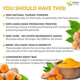 FRESHDRINKUS, Premium 2oz Turmeric Powder, 100% Natural & Pure, Ground Turmeric Powder, Turmeric Seasoning Root Powder, No Additives, No Gluten, Vegan.