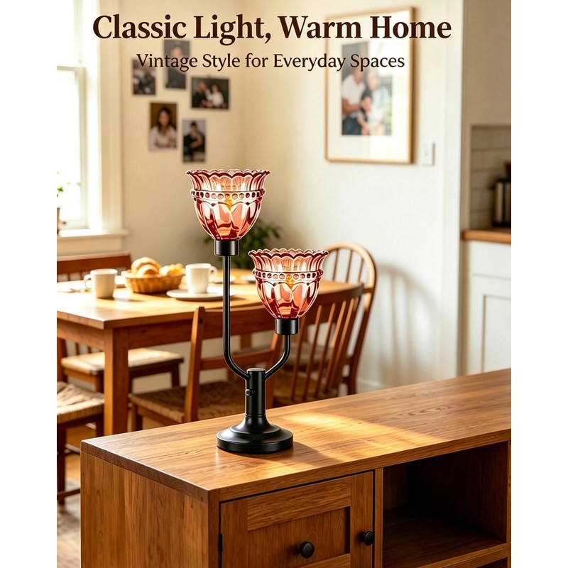 Lightdot Mid Century Modern Table Lamp Red Glass Vintage Lamp