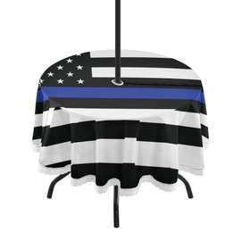 MNSRUU Thin Blue Line Flag Round Tablecloth with Umbrella Hole, 60 inch Round Table Cloth Police Party Tablecloth for Circular Table